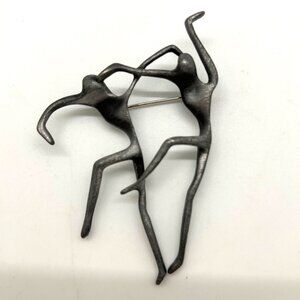 Modern Dancers Brooch darkened Silver-tone Metal Abstract Artistic Design Pin